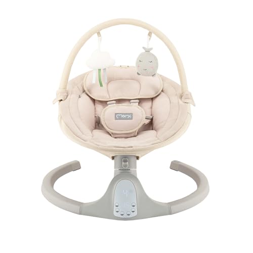 MoMi KENANI baby bouncer for children up to 9 kg, foldable, with remote control & Bluetooth for connecting to a smartphone, battery or power connection, with 5-point safety belt, sun protection, insect net