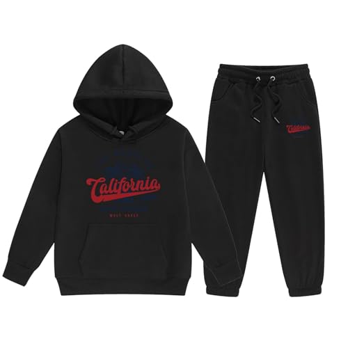 Los Angeles California Herbst-Outfits für Mädchen, 2-teiliges Set mit Kapuze, aktives Kinder-Sweatsuit-Set mit Kapuze, 2025, Sweatshirt mit Kapuze, Sweatpants Set, Winter, lässig, Trainingsanzüge