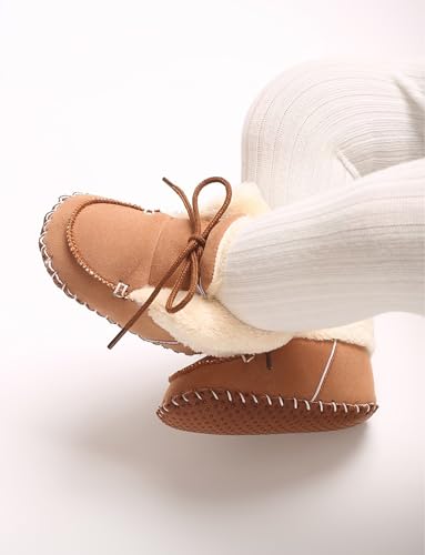 Adigau Baby Boys Girls Winter Boots Soft Sole Warm Boots Lace Flat Prewalker Snow Boots 0-18 Months