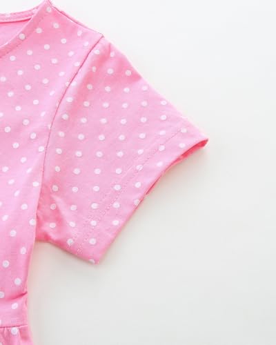 Mädchen Kleider Baumwolle Blumen Knöpfe Streifen Kurzarm T-Shirt Casual Frühling Sommer Kleid für Kinder Größe 92-122, 1-7 Jahre