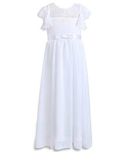TYHTYM Blumenmädchen Kleid, Festzug, Hochzeit, Spitzenkleid, Abschlussballkleid, Mädchen, Partykleid, Flattern Ärmel, Weiß