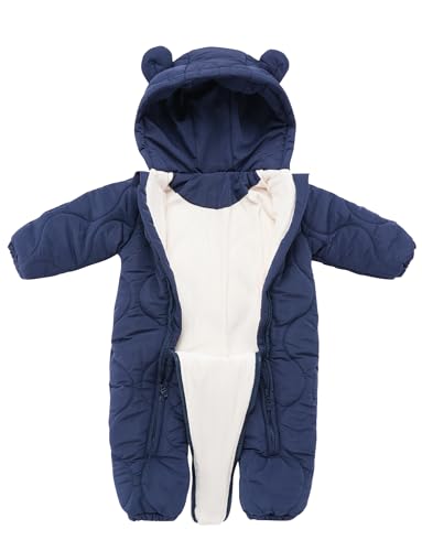 FEOYA Baby Winter Jumpsuit with Hood Snowsuit Down Suit Romper Thermal Outdoor Snow Jumpsuit Long Sleeve Down Shoes 3-18 Months