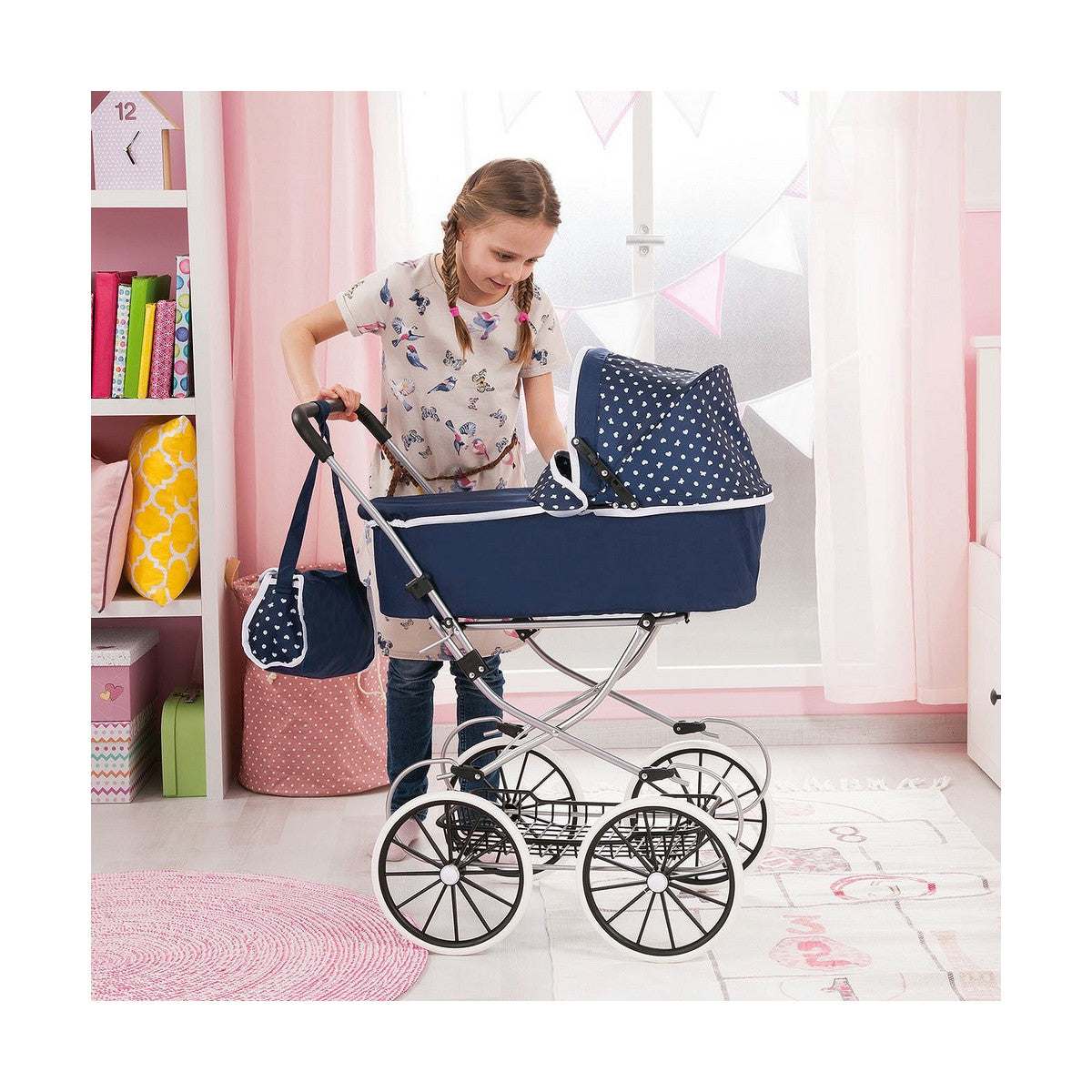 Blaues Puppenwägelchen Reig Classic Deluxe 70 x 42 x 89 cm für Kinder ab 3 Jahren