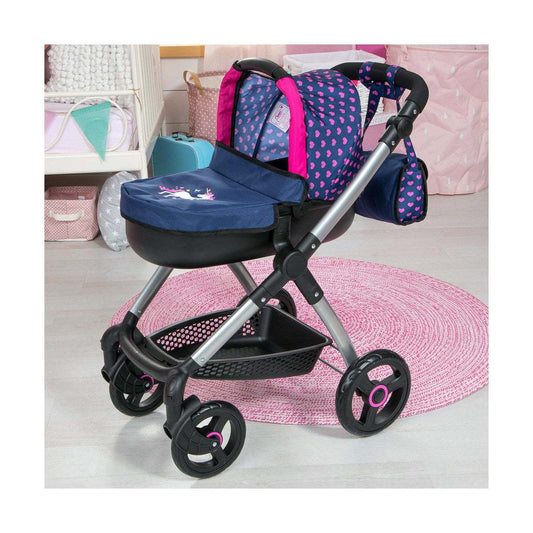 Puppenwagen Marineblau 63 cm stilvoller Kinderwagen für Puppen mit praktischen Rädern