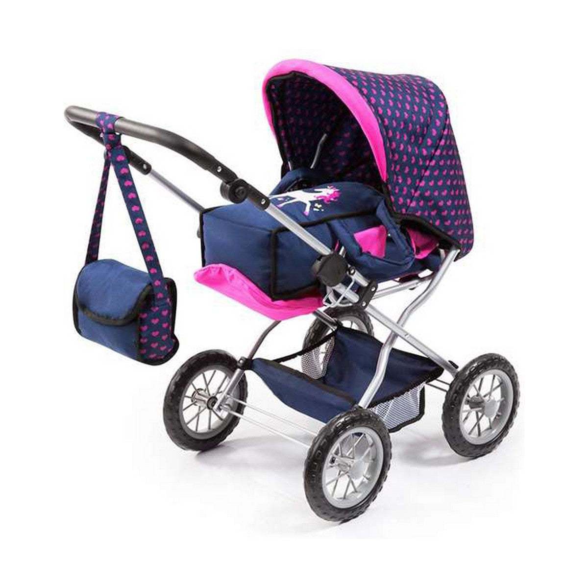 Puppenwägelchen Reig Big Combi Kinderwagen blau rosa mit Kulturbeutel für Puppen