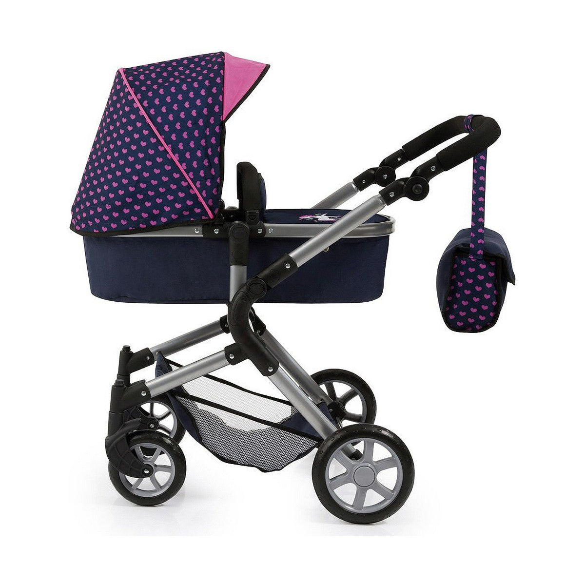 Puppenwagen Reig Combi Neo Pro Marineblau für kleine Kinder, 63 cm, stabil und klappbar