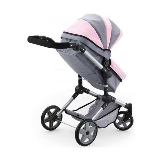 Puppenwägelchen Reig Pram Neo Pro Grau 57 cm für Puppen bis 50 cm mit Kulturbeutel