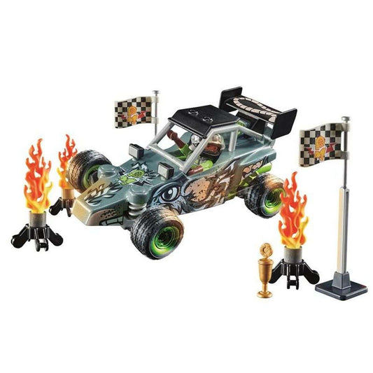 Playmobil Stuntshow Racer 45-piece playset with figures, vehicles, ramps, and accessories for kids' stunt and racing fun