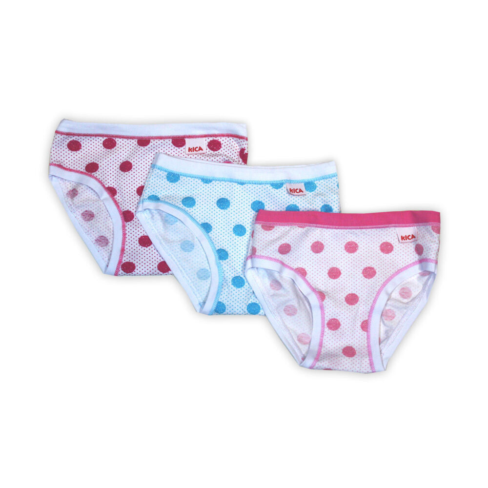Pamut lányka bugyi - Pamutdzsörzé - 3 darabos - pöttyös - rózsaszín-pink-világoskék - 104-0