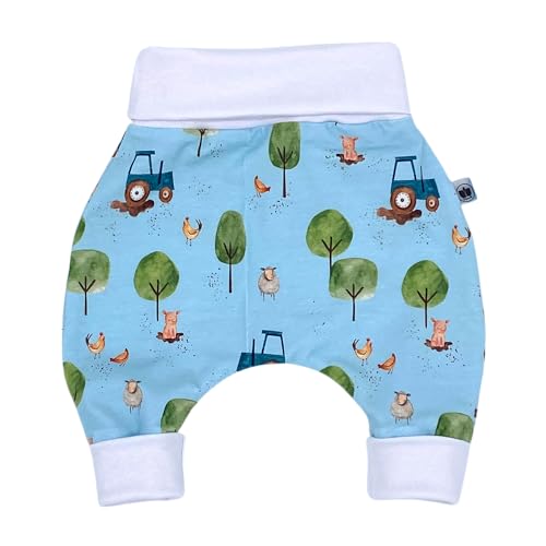 Handmade Baby Baggy Trousers, Handmade Cotton Jersey Grows with Your Gown, Sizes 50-74, 68-86, 92-104, Fairly Produced in Germany (Sea Creatures, 50-74)