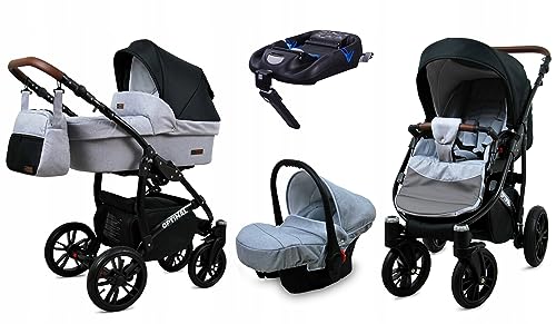 BabyLux® Kinderwagen Set 4 in 1 - Optimal - incl. Babywanne, Buggy Sportsitz, Auto-Babyschale, ISOFIX-Basisstation - Autositz - Kinderwagenset - Kombikinderwagen mit Wickeltasche usw.