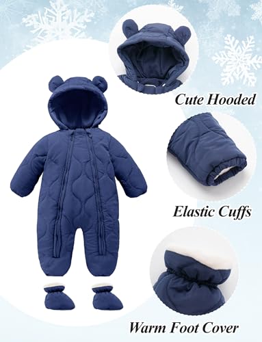 FEOYA Baby Winter Jumpsuit with Hood Snowsuit Down Suit Romper Thermal Outdoor Snow Jumpsuit Long Sleeve Down Shoes 3-18 Months