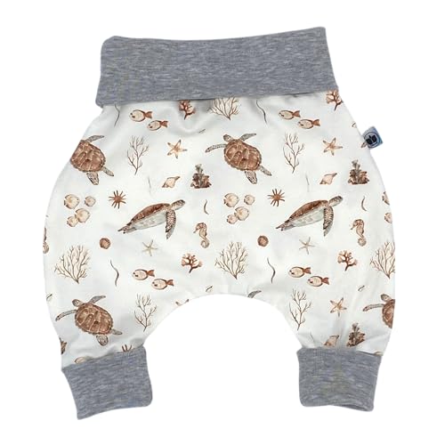 Handmade Baby Baggy Trousers, Handmade Cotton Jersey Grows with Your Gown, Sizes 50-74, 68-86, 92-104, Fairly Produced in Germany (Sea Creatures, 50-74)