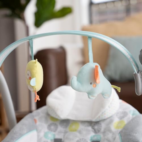 Ingenuity Hugs & Hoots zusammenklappbare & tragbare Babyschaukel, 5 Schaukelgeschwindigkeiten, 8 Melodien, 3 Naturgeräusche, Lautstärkeregulierung und Spielzeugbügel, ab der Geburt bis 9kg