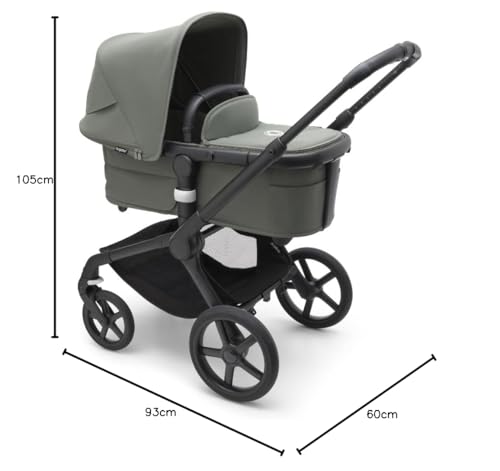Bugaboo Fox 5, 2-in-1 Kinderwagen für jedes Gelände, mit Liegewanne und ausziehbarem Kleinkindsitz, einfach zu manövrieren und Ein-Hand Faltung, Fahrgestell in Schwarz und Sonnendach in Forest Green