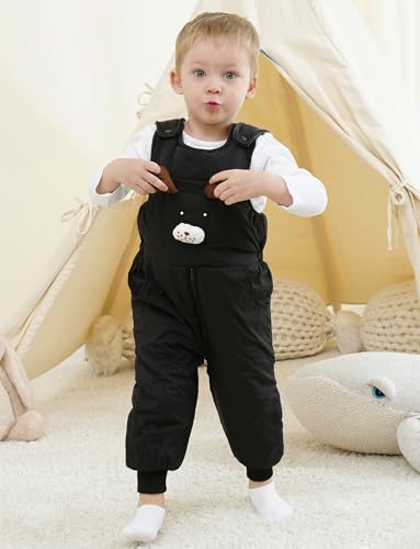 FEOYA Baby snowsuit winter stitch girls winter jacket fleece cute. Children's clothing sleeveless fashion boys romper lined round neck collar warm with zip black 9 months - 4 years