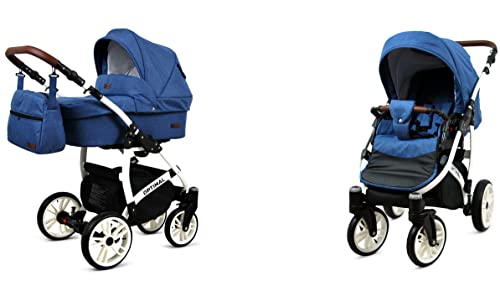 BabyLux® Kinderwagen Set 4 in 1 - Optimal - incl. Babywanne, Buggy Sportsitz, Auto-Babyschale, ISOFIX-Basisstation - Autositz - Kinderwagenset - Kombikinderwagen mit Wickeltasche usw.