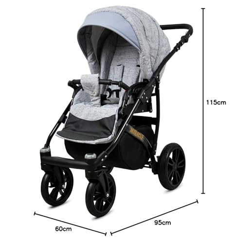 BabyLux Miracle 2-in-1 Baby Pushchair Deep and Pushchair with Accessories Adjustable and Foldable Aluminium Construction Waterproof Non-Removable Wheels Gold Leaf