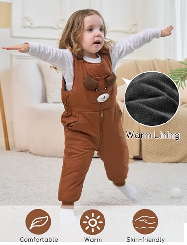 FEOYA Baby snowsuit winter stitch girls winter jacket fleece cute. Children's clothing sleeveless fashion boys romper lined round neck collar warm with zip black 9 months - 4 years