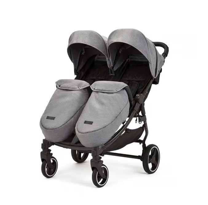 Ickle Bubba Venus Prime Doppelkinderwagen - geeignet von Geburt bis 15 kg (ca. 3 Jahre), leichter, faltbarer Zwillingskinderwagen mit Neugeborenenkokon, 2 Fußwärmern und Regenschutz (Schwarz)