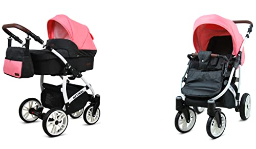 BabyLux® Kinderwagen Set 4 in 1 - Optimal - incl. Babywanne, Buggy Sportsitz, Auto-Babyschale, ISOFIX-Basisstation - Autositz - Kinderwagenset - Kombikinderwagen mit Wickeltasche usw.