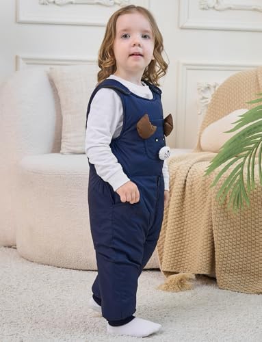 FEOYA Baby snowsuit winter stitch girls winter jacket fleece cute. Children's clothing sleeveless fashion boys romper lined round neck collar warm with zip black 9 months - 4 years