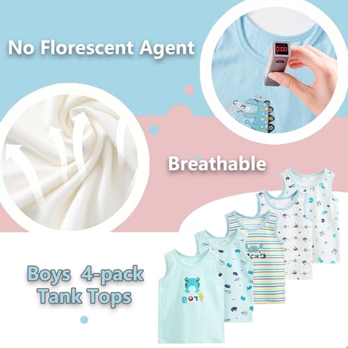 Boletochic 2-10 Years Boys' Vests Cotton Sleeveless Underwear Boys Breathable Soft Tank Tops Pack of 5