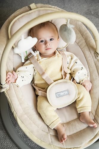 MoMi KENANI baby bouncer for children up to 9 kg, foldable, with remote control & Bluetooth for connecting to a smartphone, battery or power connection, with 5-point safety belt, sun protection, insect net