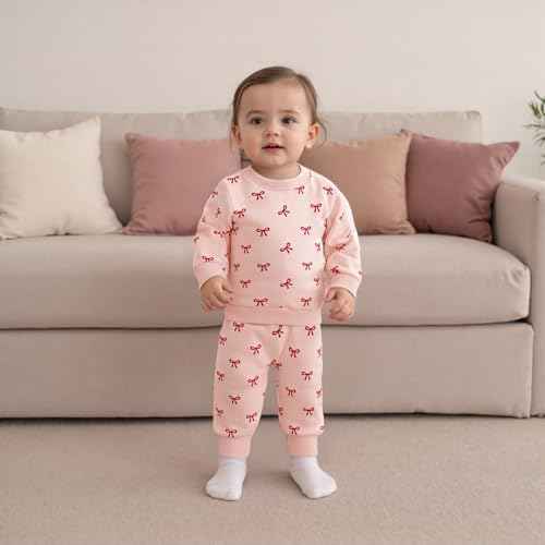 Beauace Baby Girl Clothing Set Bow Print Long Sleeve Sweatshirt + Trousers Newborn Outfit Toddler Two Piece Autumn Winter Baby Clothing