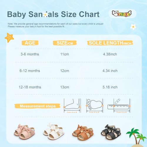 Sonsage Infant Baby Girls Boys Summer Sandals Newborn Bow Crib Sandals Outdoor Beach Toddler PU Leather Soft Rubber Sole Dress Flat First Walking Shoes, a01 Black, 3-18 Months