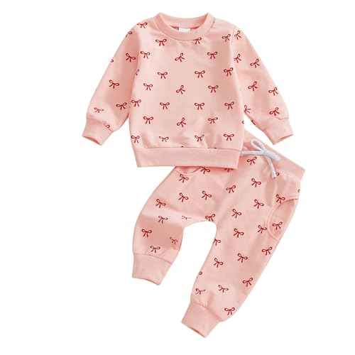 Beauace Baby Girl Clothing Set Bow Print Long Sleeve Sweatshirt + Trousers Newborn Outfit Toddler Two Piece Autumn Winter Baby Clothing