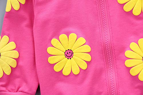 Yao 1-5 Years Toddler & Little Girls Floral Print 3-Piece Sets Zip Jacket Long Sleeve Crew Neck T-Shirt and Trousers