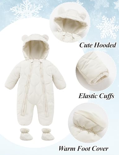 FEOYA Baby Winter Jumpsuit with Hood Snowsuit Down Suit Romper Thermal Outdoor Snow Jumpsuit Long Sleeve Down Shoes 3-18 Months