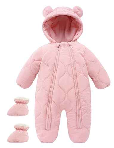 FEOYA Baby Winter Jumpsuit with Hood Snowsuit Down Suit Romper Thermal Outdoor Snow Jumpsuit Long Sleeve Down Shoes 3-18 Months