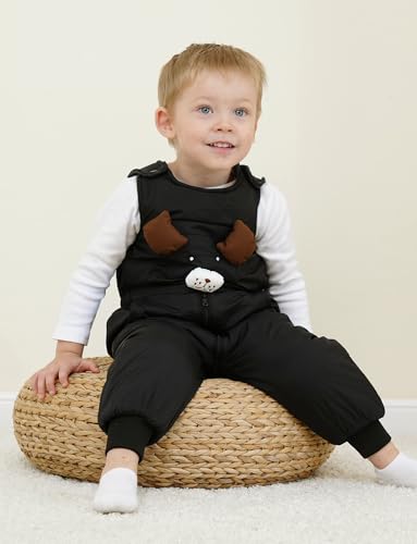 FEOYA Baby snowsuit winter stitch girls winter jacket fleece cute. Children's clothing sleeveless fashion boys romper lined round neck collar warm with zip black 9 months - 4 years