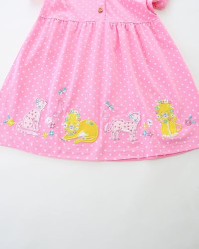 Mädchen Kleider Baumwolle Blumen Knöpfe Streifen Kurzarm T-Shirt Casual Frühling Sommer Kleid für Kinder Größe 92-122, 1-7 Jahre
