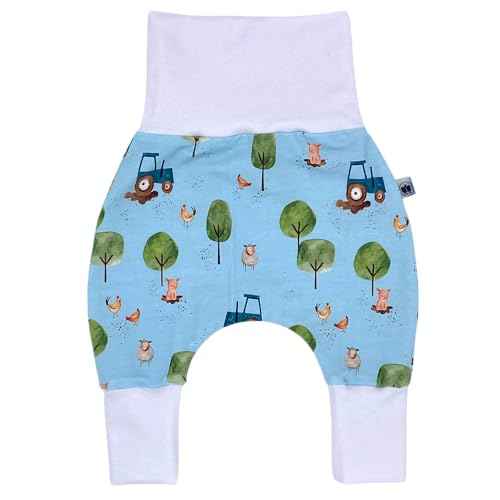 Handmade Baby Baggy Trousers, Handmade Cotton Jersey Grows with Your Gown, Sizes 50-74, 68-86, 92-104, Fairly Produced in Germany (Sea Creatures, 50-74)