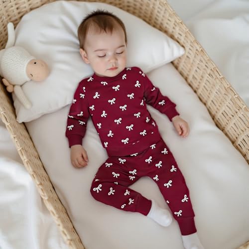 Beauace Baby Girl Clothing Set Bow Print Long Sleeve Sweatshirt + Trousers Newborn Outfit Toddler Two Piece Autumn Winter Baby Clothing