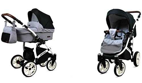 BabyLux® Kinderwagen Set 4 in 1 - Optimal - incl. Babywanne, Buggy Sportsitz, Auto-Babyschale, ISOFIX-Basisstation - Autositz - Kinderwagenset - Kombikinderwagen mit Wickeltasche usw.