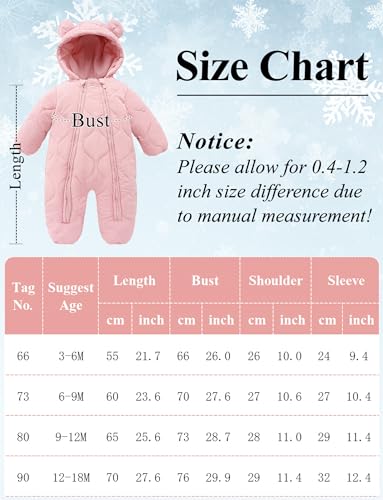 FEOYA Baby Winter Jumpsuit with Hood Snowsuit Down Suit Romper Thermal Outdoor Snow Jumpsuit Long Sleeve Down Shoes 3-18 Months