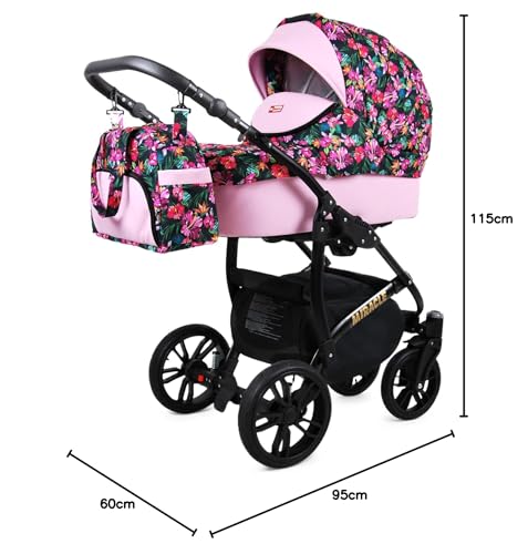 BabyLux Miracle 2-in-1 Baby Pushchair Deep and Pushchair with Accessories Adjustable and Foldable Aluminium Construction Waterproof Non-Removable Wheels Gold Leaf