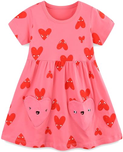 Mädchen Kleider Baumwolle Blumen Knöpfe Streifen Kurzarm T-Shirt Casual Frühling Sommer Kleid für Kinder Größe 92-122, 1-7 Jahre