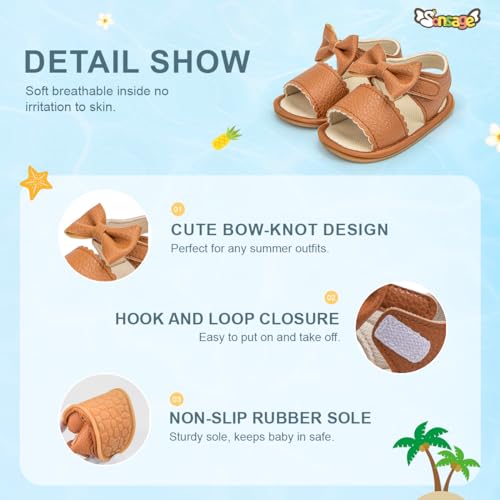 Sonsage Infant Baby Girls Boys Summer Sandals Newborn Bow Crib Sandals Outdoor Beach Toddler PU Leather Soft Rubber Sole Dress Flat First Walking Shoes, a01 Black, 3-18 Months