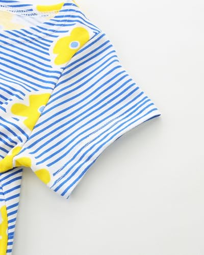 Mädchen Kleider Baumwolle Blumen Knöpfe Streifen Kurzarm T-Shirt Casual Frühling Sommer Kleid für Kinder Größe 92-122, 1-7 Jahre