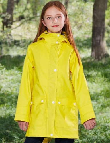SOLOCOTE Kinder Regenjacke mit Kapuze gefüttert Gummi Regenmäntel für Mädchen Jungen Wasserdicht Winddicht Größe