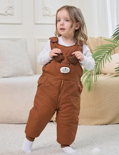 FEOYA Baby snowsuit winter stitch girls winter jacket fleece cute. Children's clothing sleeveless fashion boys romper lined round neck collar warm with zip black 9 months - 4 years
