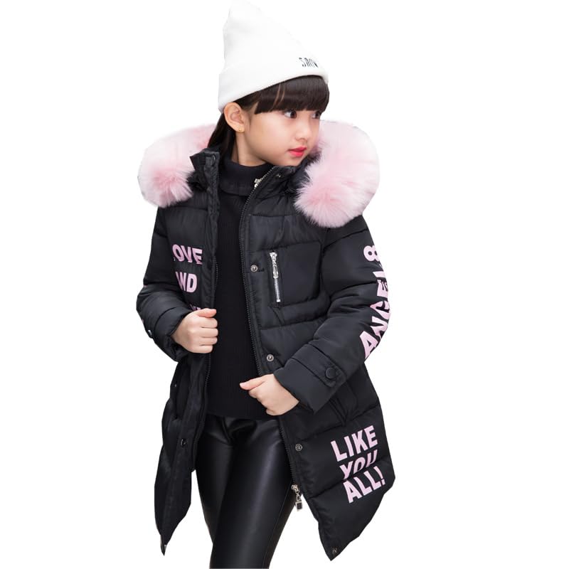 Down Jacket Girls Children's Parka Hooded Jacket Coat Long Jacket Made of Faux Fur Warm Winter