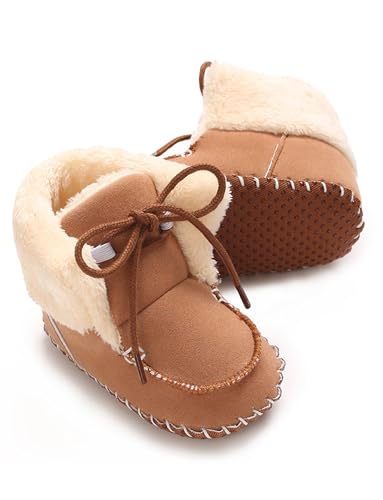 Adigau Baby Boys Girls Winter Boots Soft Sole Warm Boots Lace Flat Prewalker Snow Boots 0-18 Months