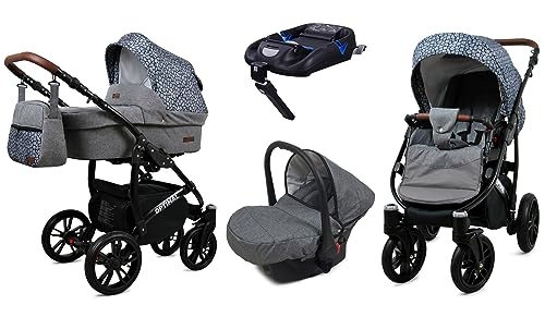 BabyLux® Kinderwagen Set 4 in 1 - Optimal - incl. Babywanne, Buggy Sportsitz, Auto-Babyschale, ISOFIX-Basisstation - Autositz - Kinderwagenset - Kombikinderwagen mit Wickeltasche usw.