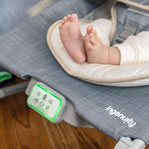Ingenuity, Cuddle Lamb Babywippe Babyschaukel mit Schaukelfunktion und Vibrationen, Spielbogen mit 2 Plüsch Spielzeug, Musik, 4 Naturgeräuschen und Lautstärkeregler, ab Geburt bis 18 kg